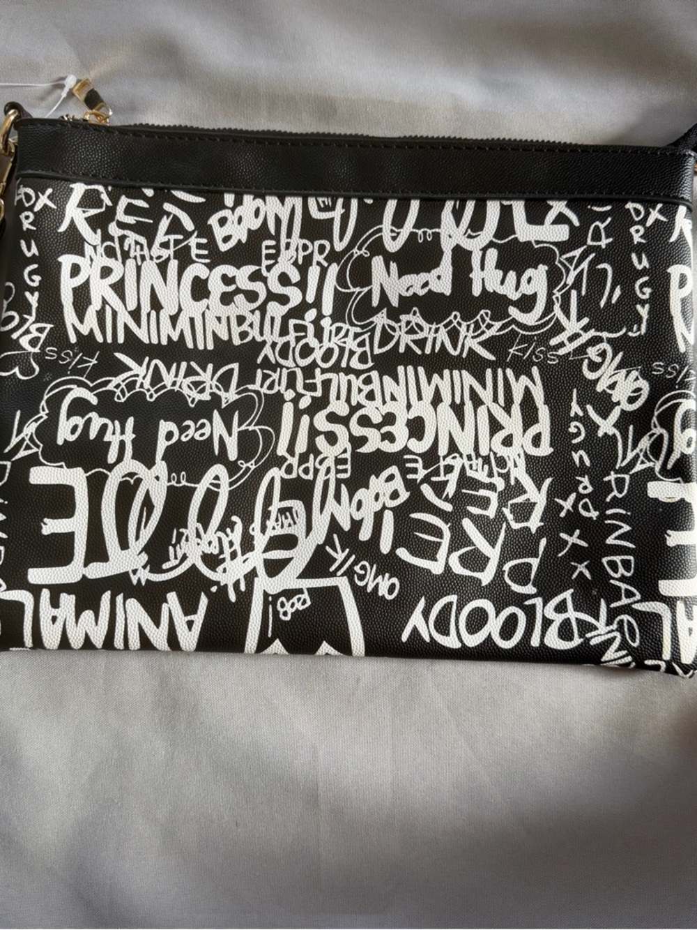 Black and White Graffiti Print Wristlet Pouch
